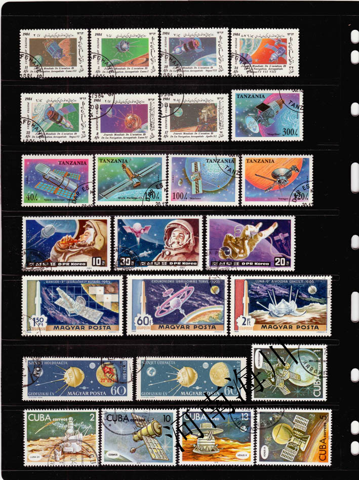 Collectible Vintage Postage Stamps - 100 Farklı Uzay Temalı Gerçek Damgalı